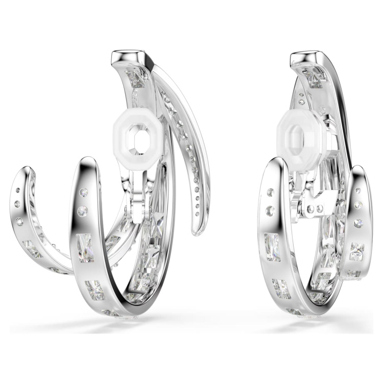 Vienna clip earrings Mixed cuts, White, Rhodium plated